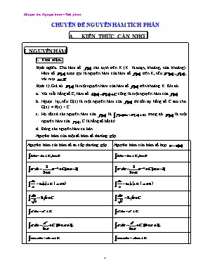 Chuyên đề Toán - Nguyên hàm tích phân